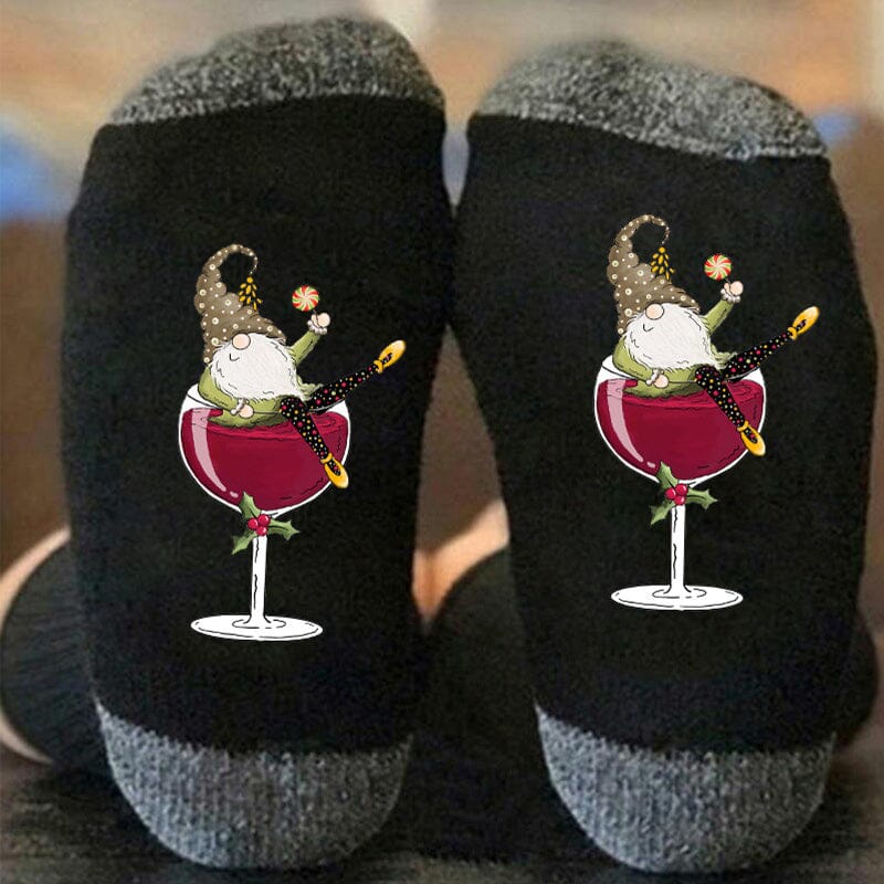 🧦Christmas Gnome Wine Glass Unisex Crew Socks🧦