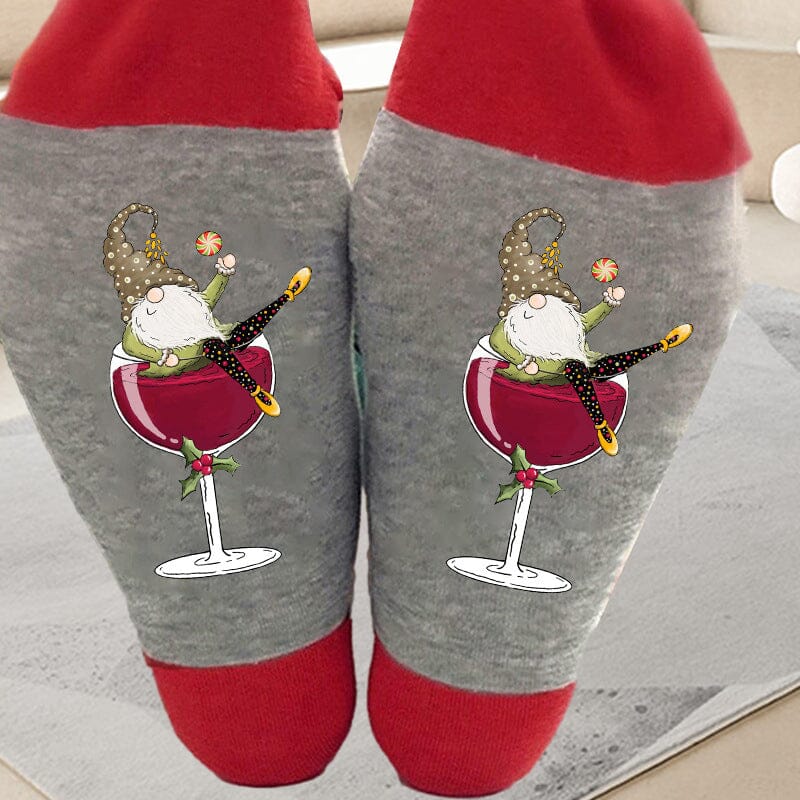 🧦Christmas Gnome Wine Glass Unisex Crew Socks🧦