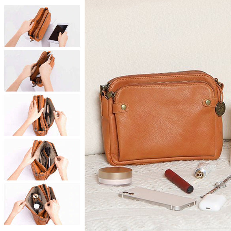 Three-Layer Leather Crossbody Shoulder & Clutch Bag