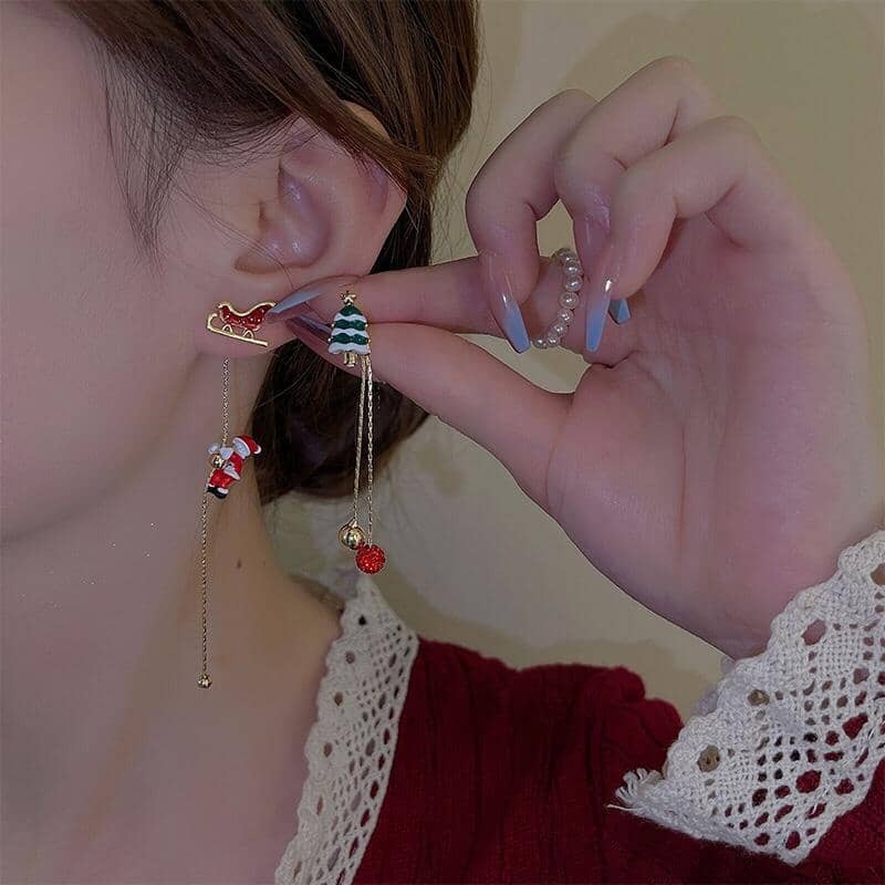 Asymmetrical Santa Claus Tassel Earrings