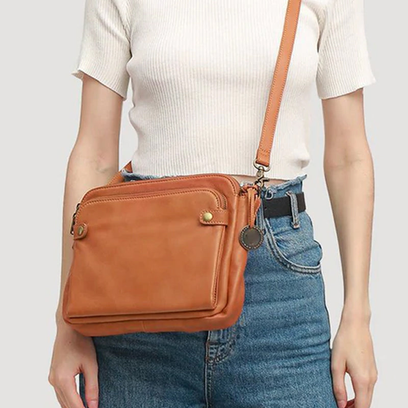 Three-Layer Leather Crossbody Shoulder & Clutch Bag