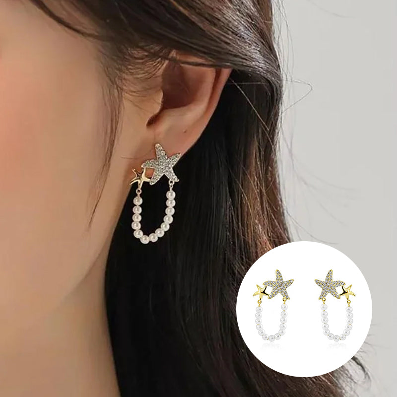 Diamond Starfish Pearl Earrings